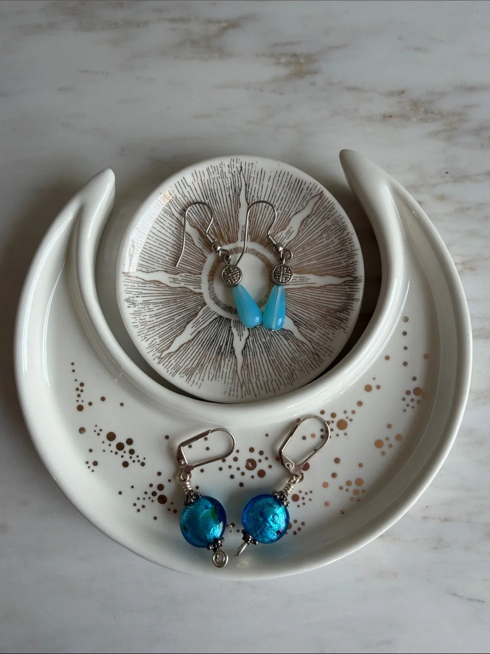 Vintage Blue Bead Drop Earrings- Set of 2